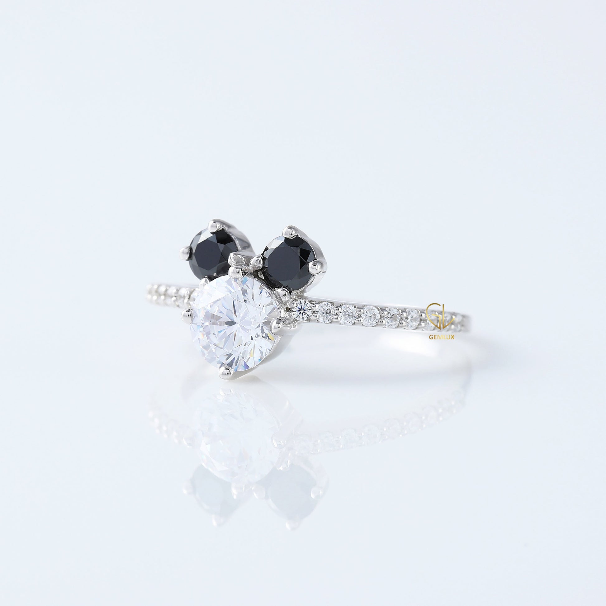 Round Moissanite Three Stone Mickey Mouse Ring
