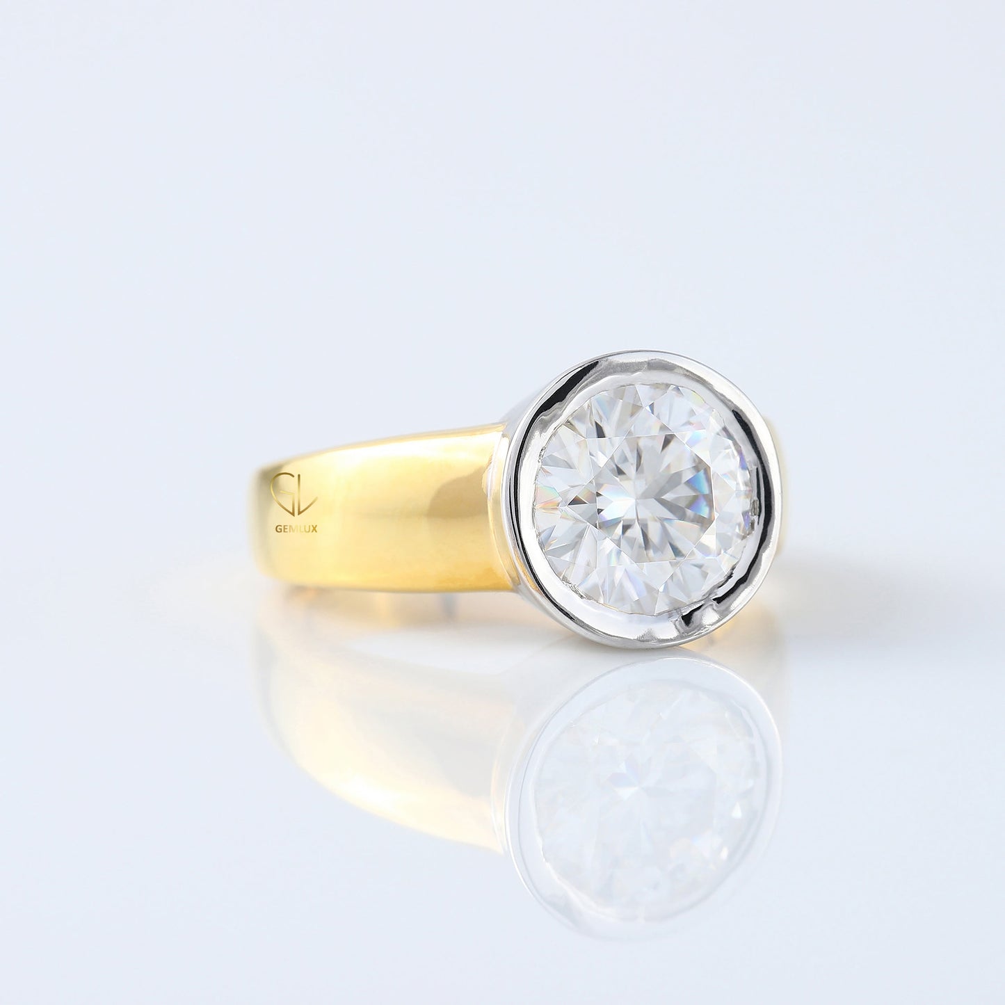 3.35 carat Round Cut Moissanite Bezel Set Solitaire Ring