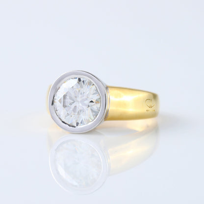 Bezel Set 3.35 Carat Round Cut Lab Grown Solitaire Ring