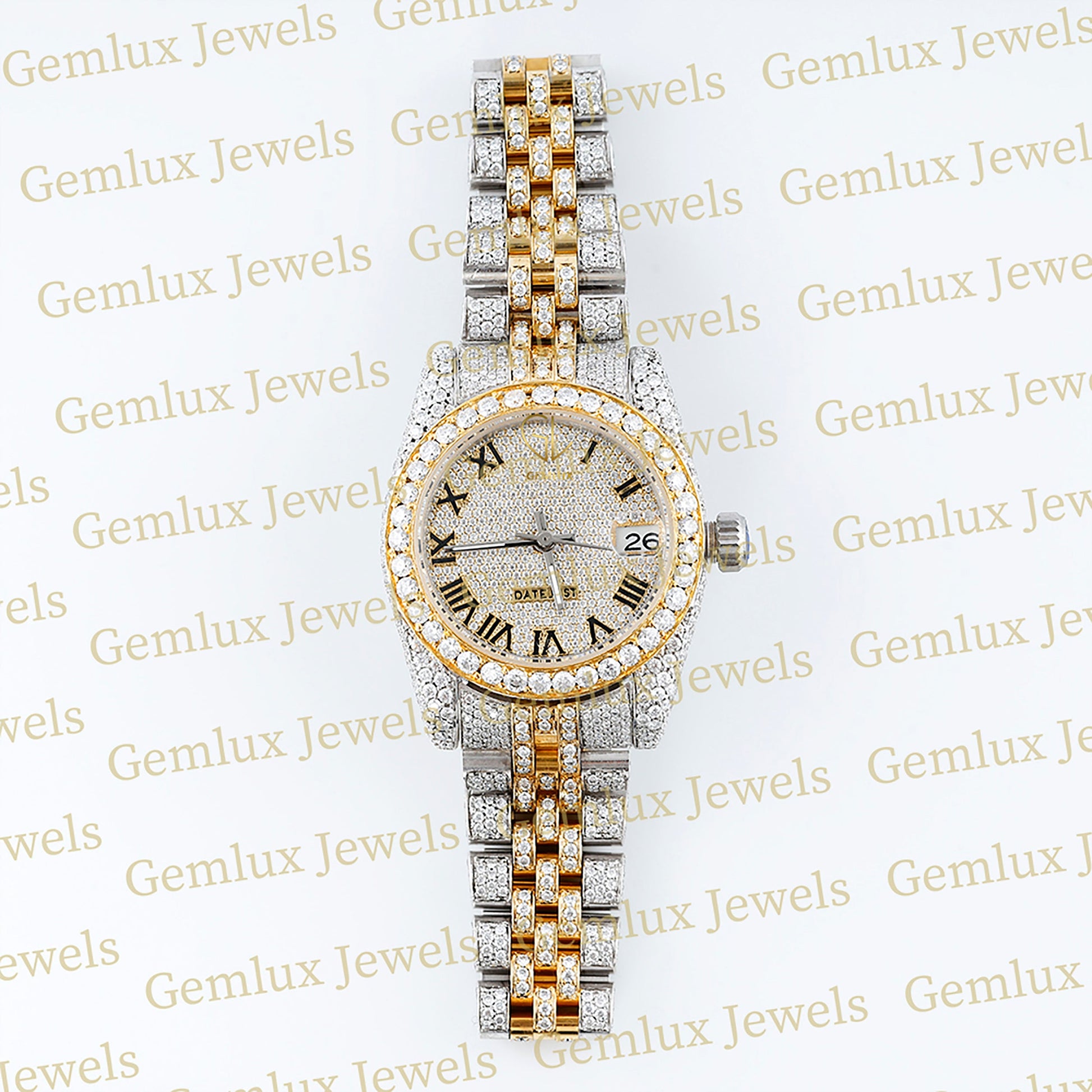Iced Out Two Tone Yellow Gold Moissanite Hip Hop Watch For Women