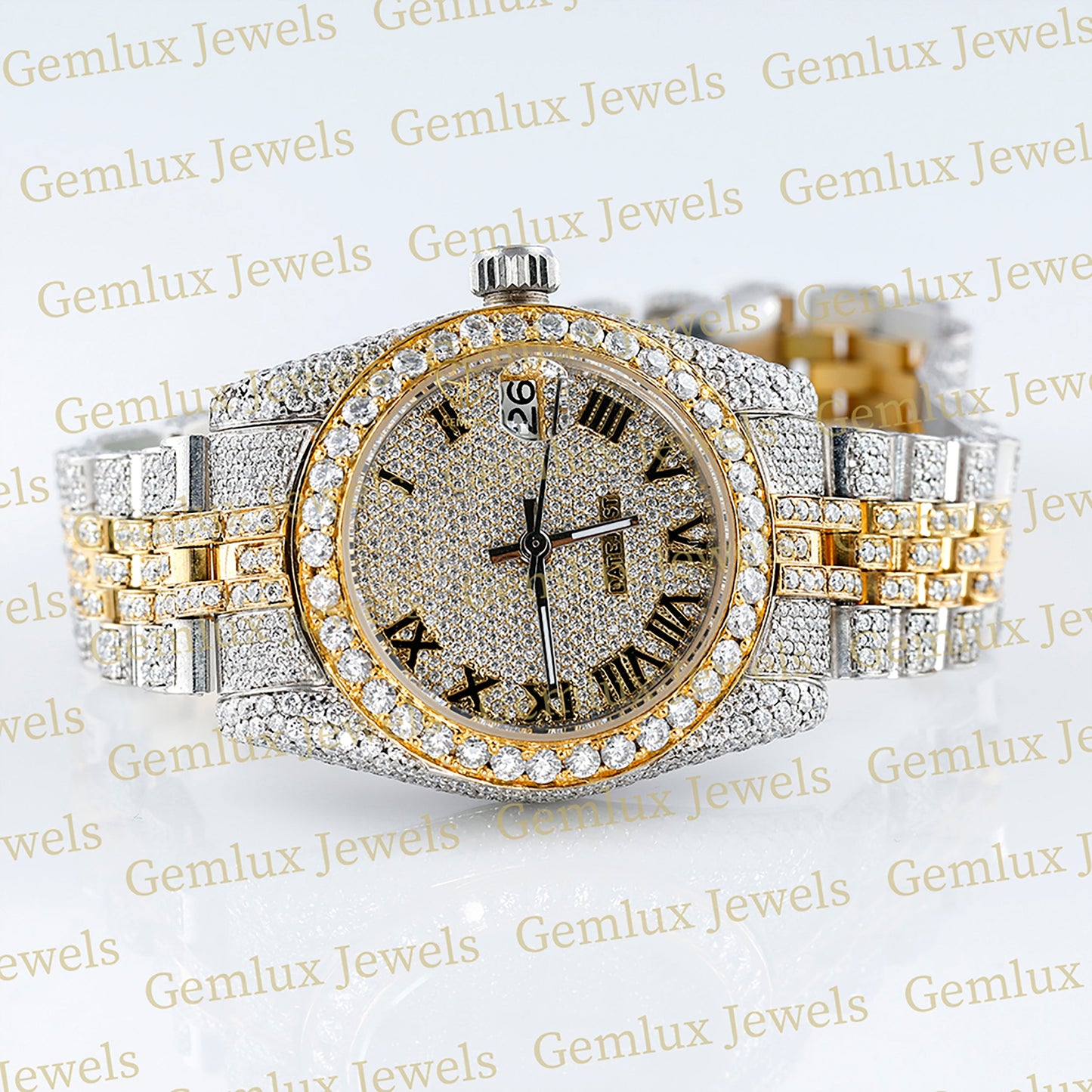 Iced Out Two Tone Yellow Gold Moissanite Hip Hop Watch For Women