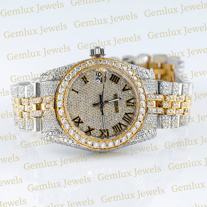 Iced Out Two Tone Yellow Gold Moissanite Hip Hop Watch For Women