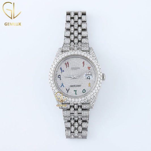 Iced Out Rainbow Arabic Dial D VVS Moissanite Diamond Watch