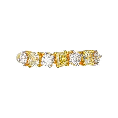 Yellow Canary Radiant/Cushion & Round Cut Natural Diamond Eternity Wedding Band