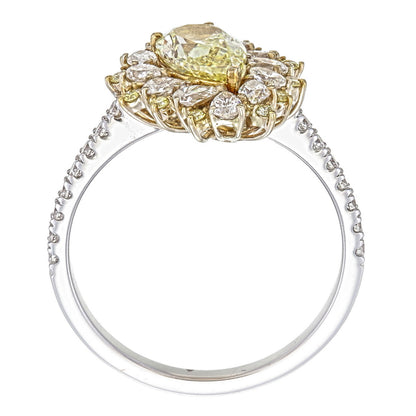 Canary Yellow Pear Cut Certified Natural Diamond Halo Engagement Ring