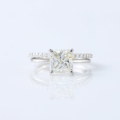 Lab Grown Princess Cut Solitaire Ring With Matching Eternity Ring Set