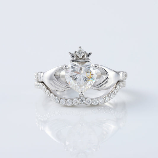 Lab Grown Heart Shape Claddagh Ring Set