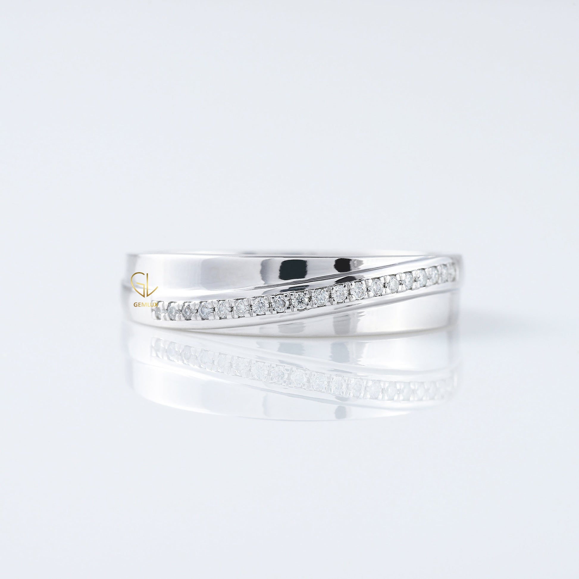 Lab Grown Pave Set White Gold Wedding Band For Her