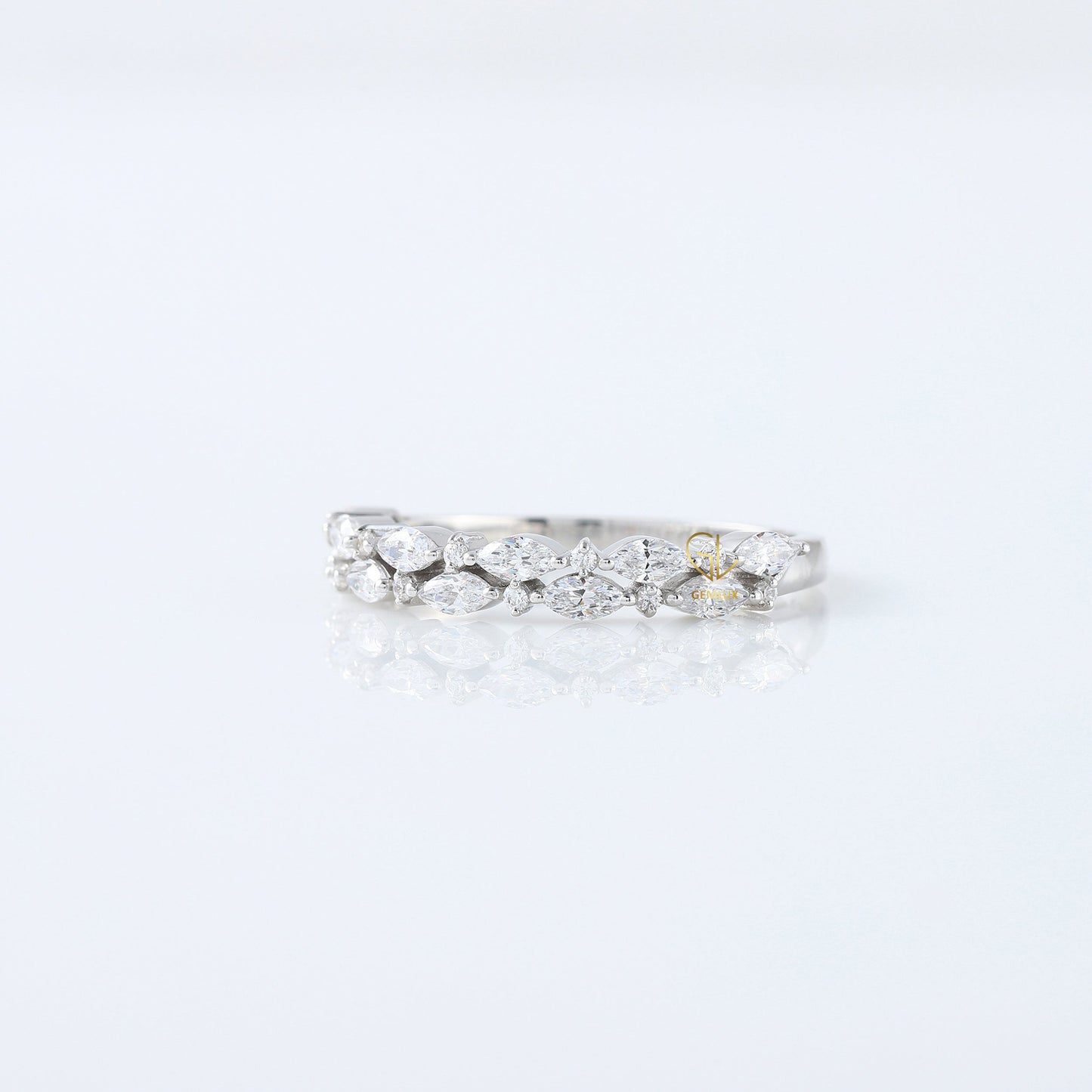 Marquise & Round Cut Moissanite Diamond Two Row Half Eternity Band