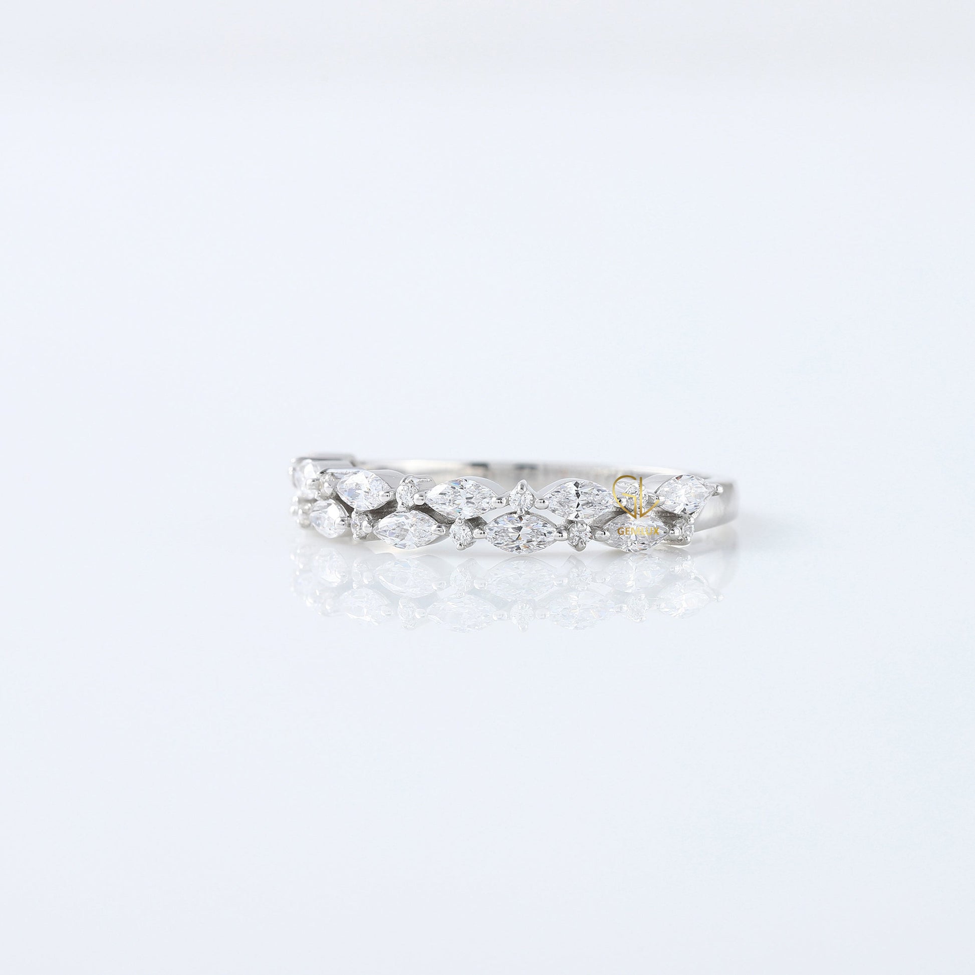 Marquise & Round Cut Moissanite Diamond Two Row Half Eternity Band