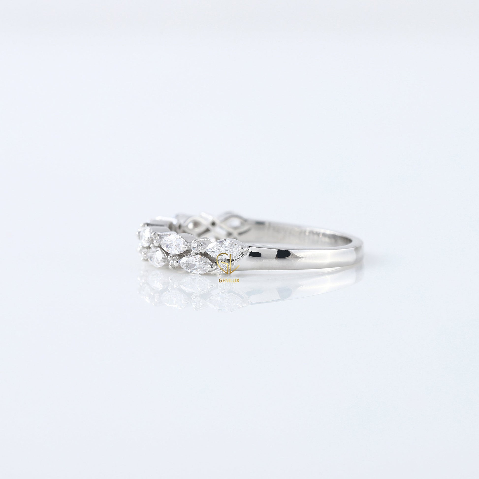 Marquise & Round Cut Moissanite Diamond Two Row Half Eternity Band