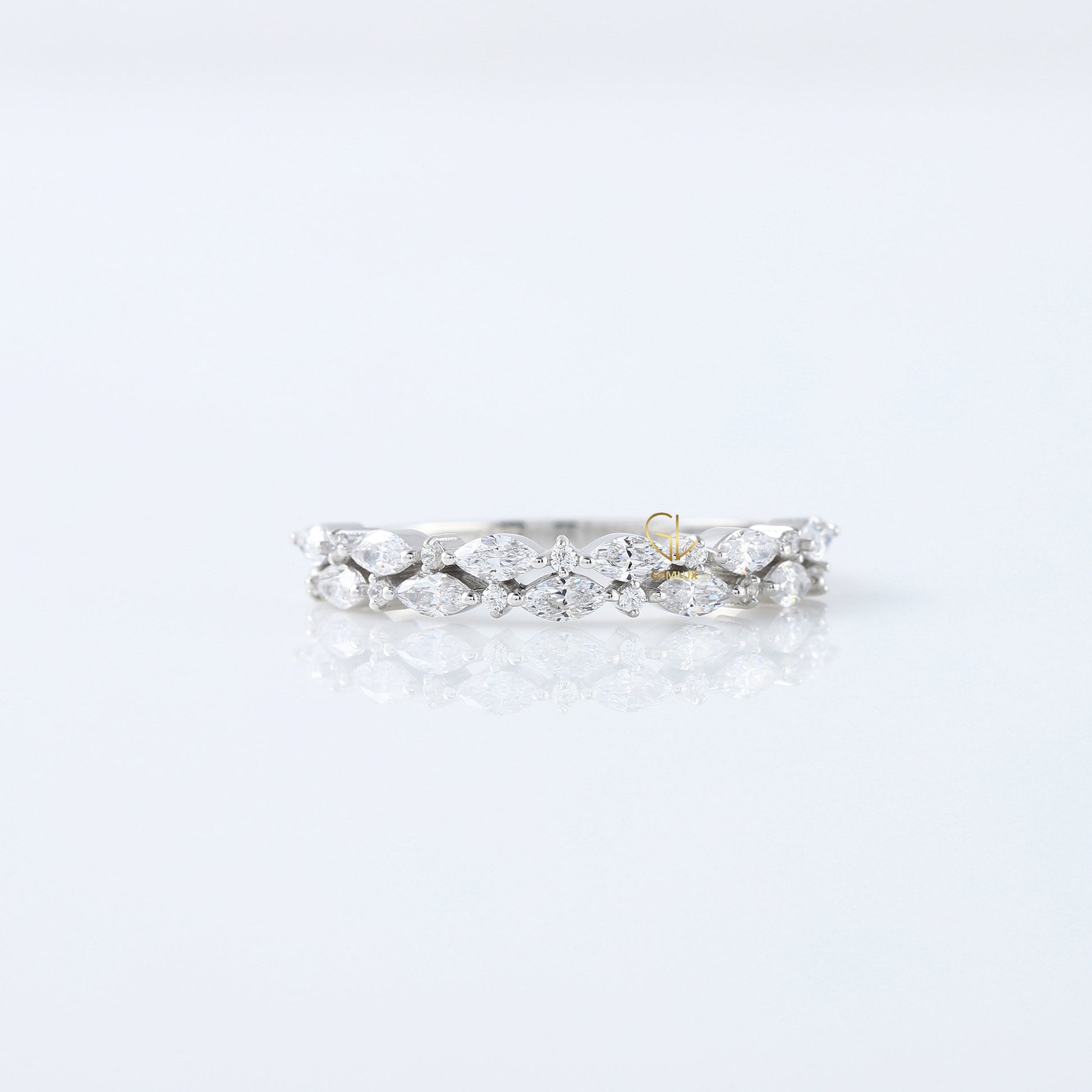 Marquise & Round Cut Moissanite Diamond Two Row Half Eternity Band