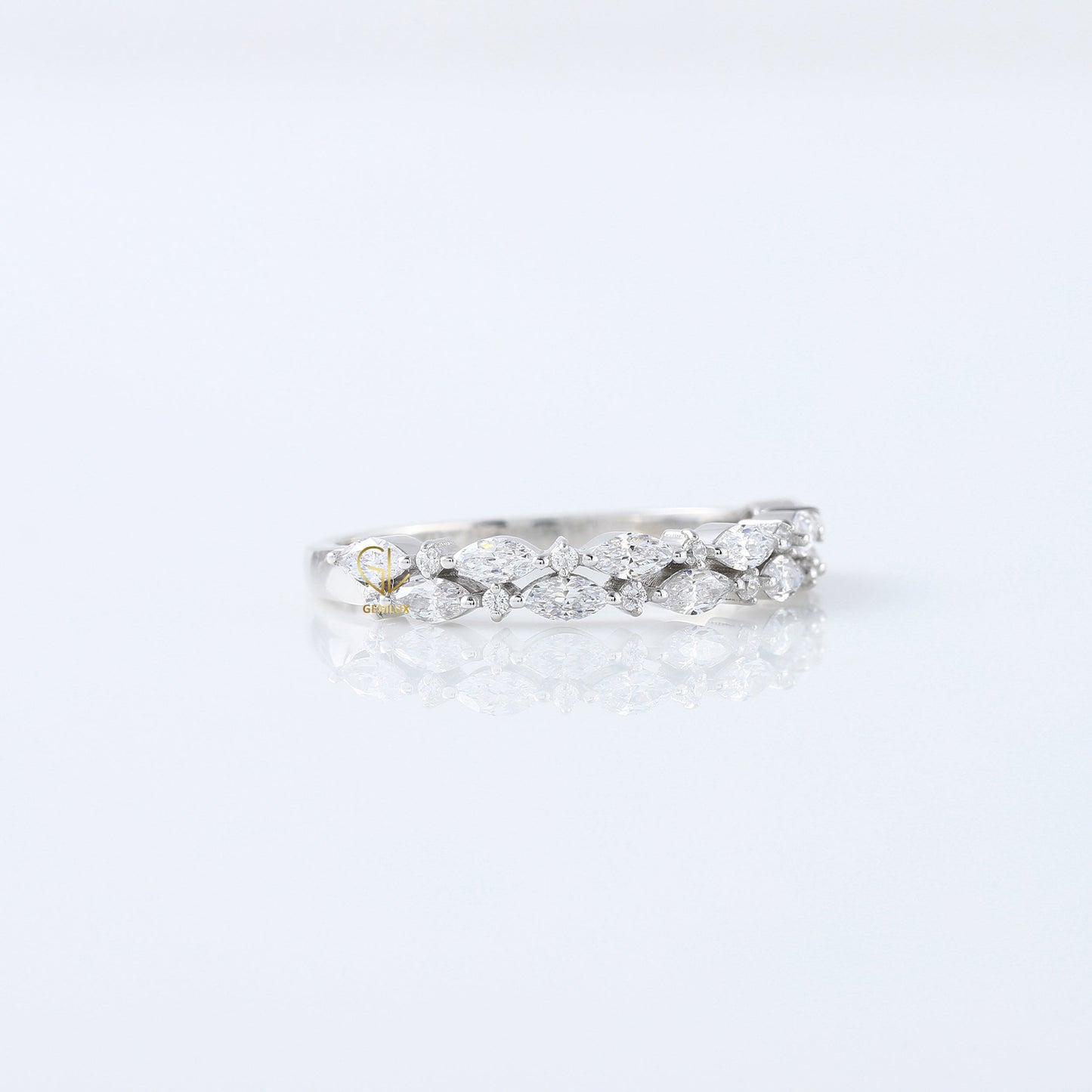 Marquise & Round Cut Moissanite Diamond Two Row Half Eternity Band