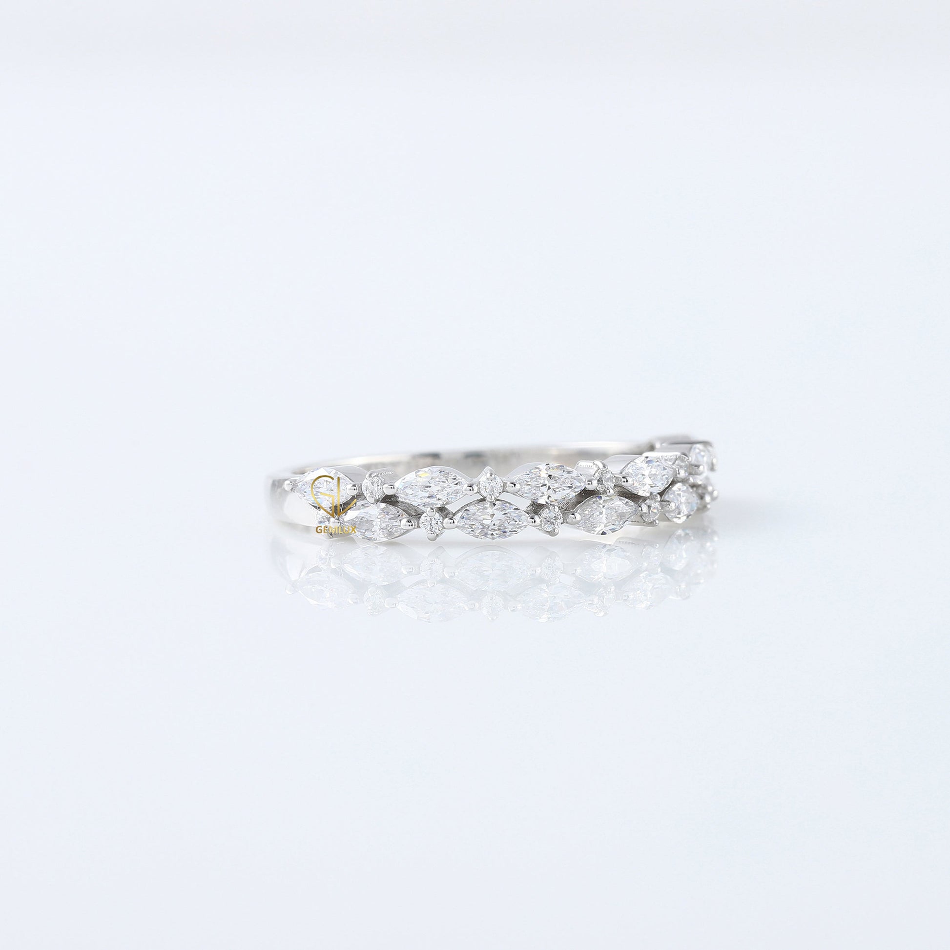 Marquise & Round Cut Moissanite Diamond Two Row Half Eternity Band