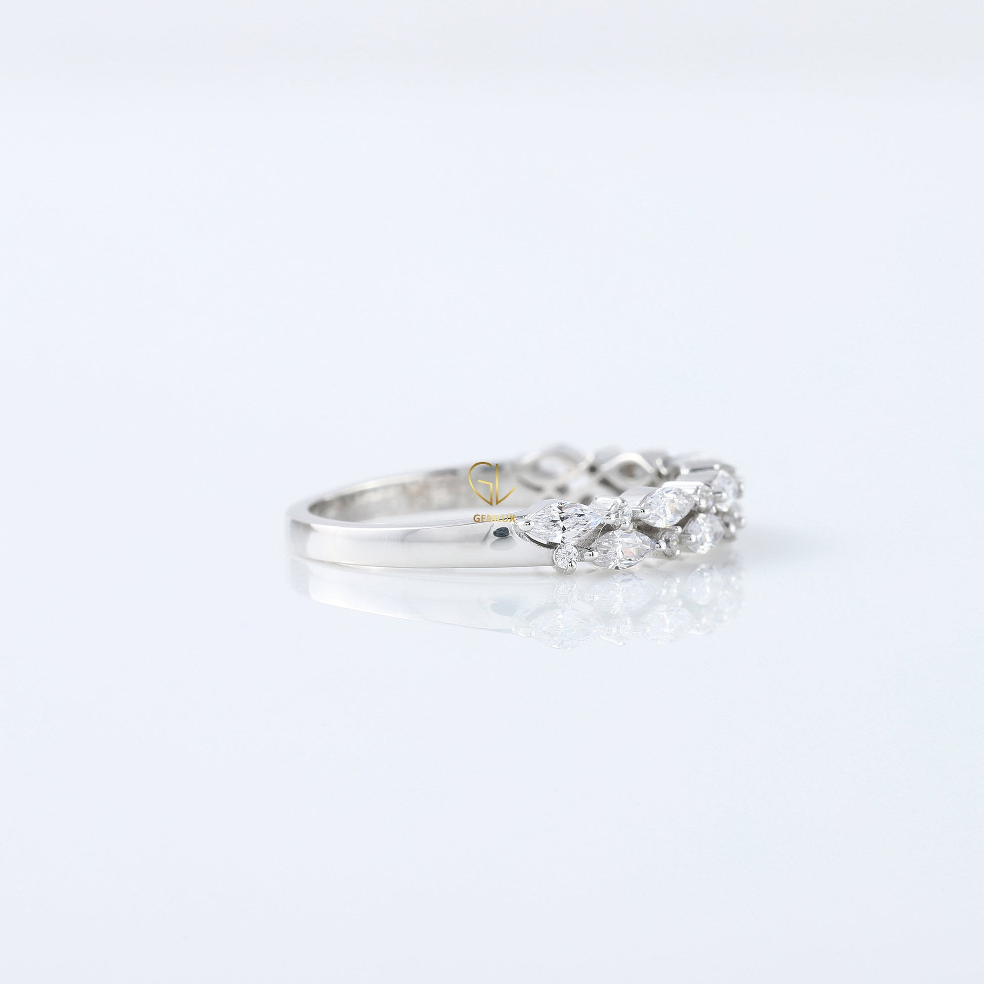 Marquise & Round Cut Moissanite Diamond Two Row Half Eternity Band