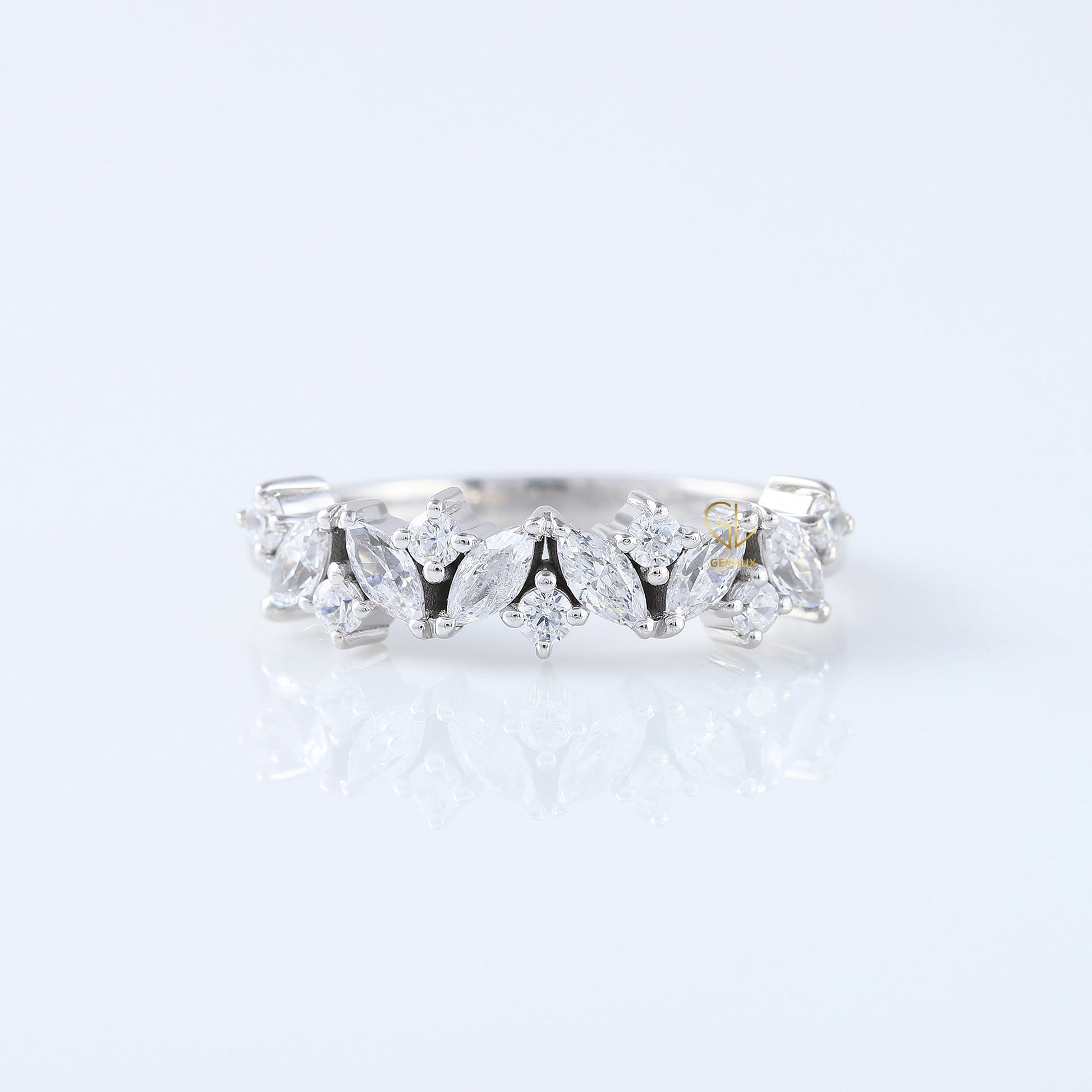 Marquise & Round Half Eternity Stacking Wedding Band