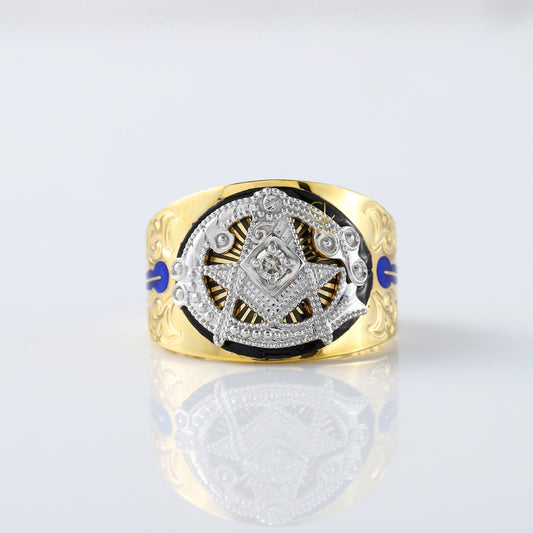 Masonic Blue Lodge Two Tone Vintage Style Diamond Ring