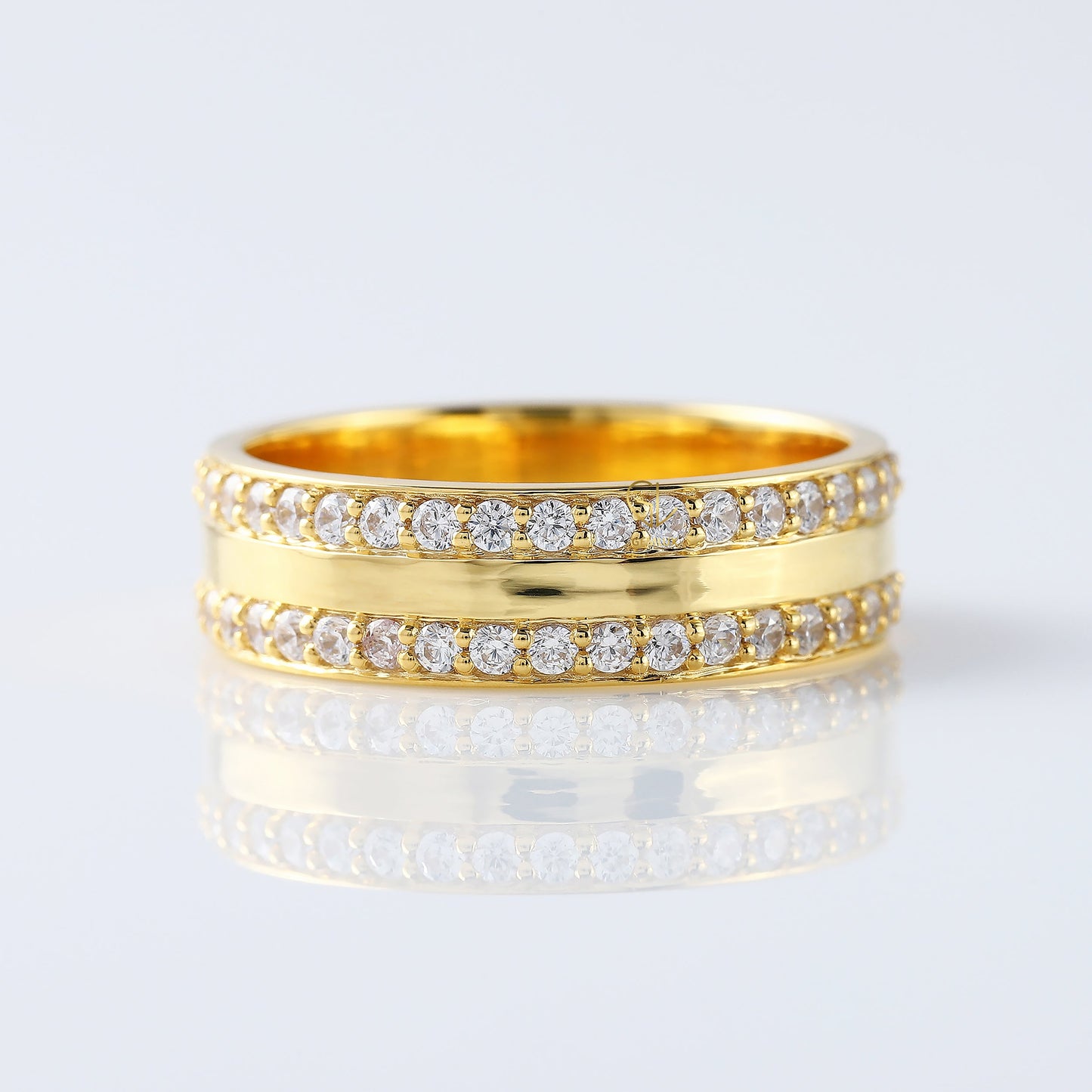 Men's Two Row Round Moissanite Full Eternity Band