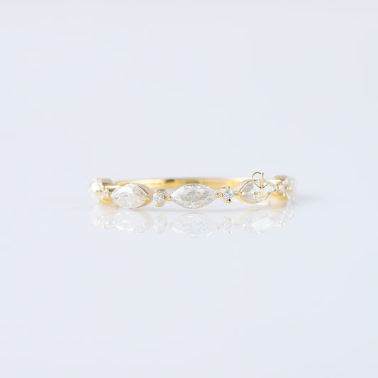 minimalist band, alternative stone eternity band, marquise and round moissanite matching band, yellow gold eternity wedding band
