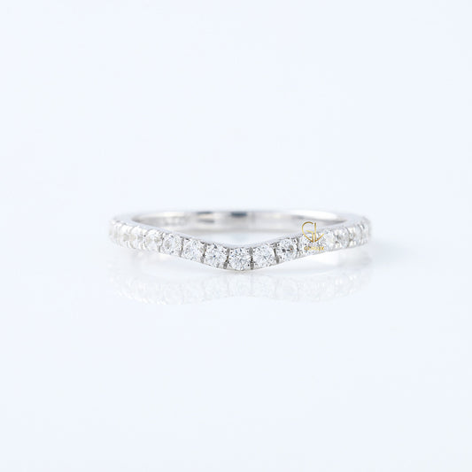 Minimalist Ring, Round Cut Lab Grown Diamond Curved Wedding Ring