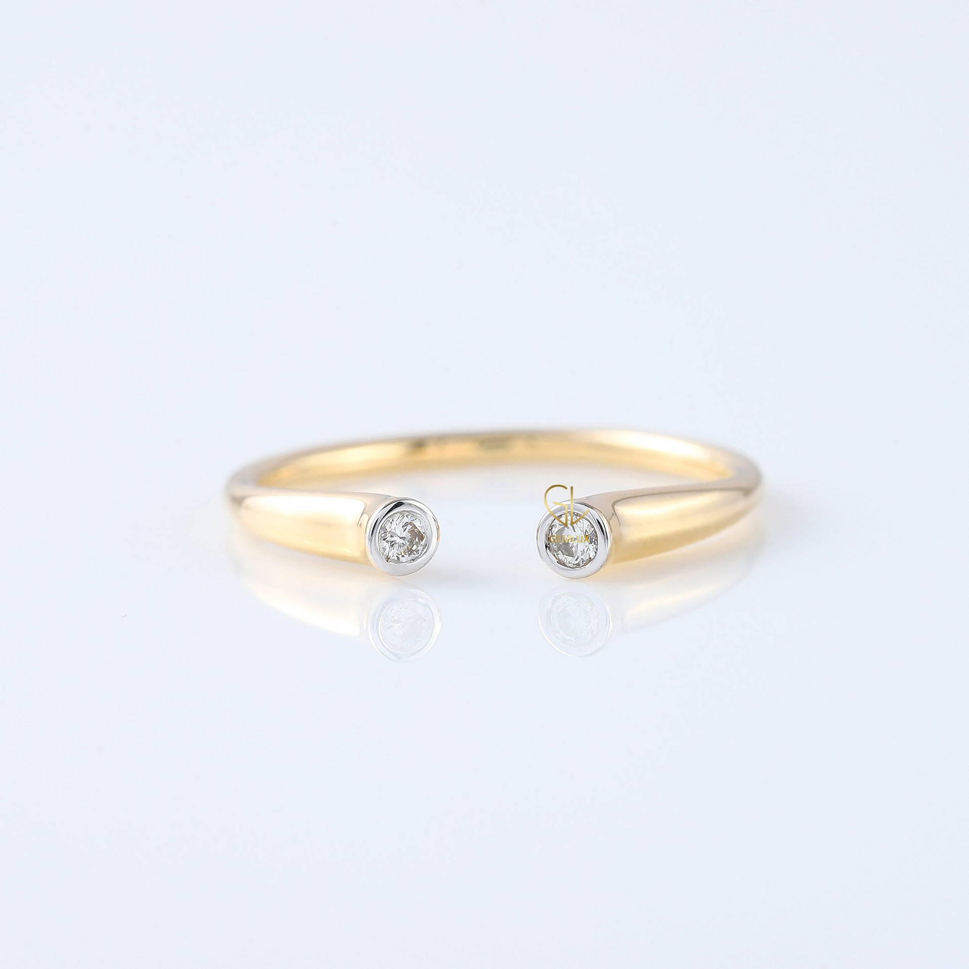 Open Cuff Two Stone Bezel Set Thin Stackable Band