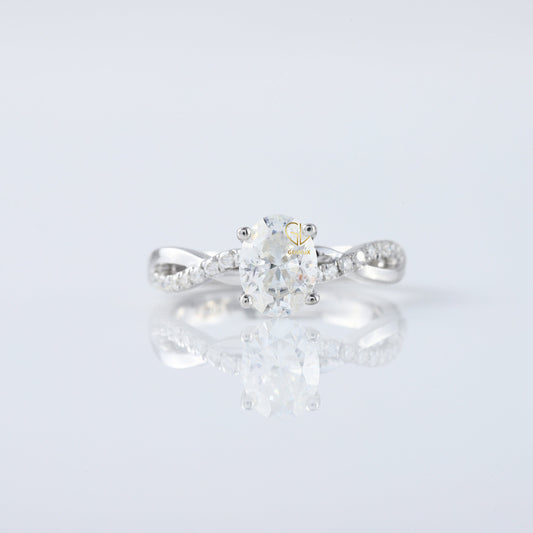 Oval Cut Lab Grown Twisted Accent Engagement Ring