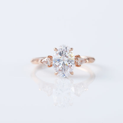 Oval Cut Moissanite Three Stone Engagement Ring