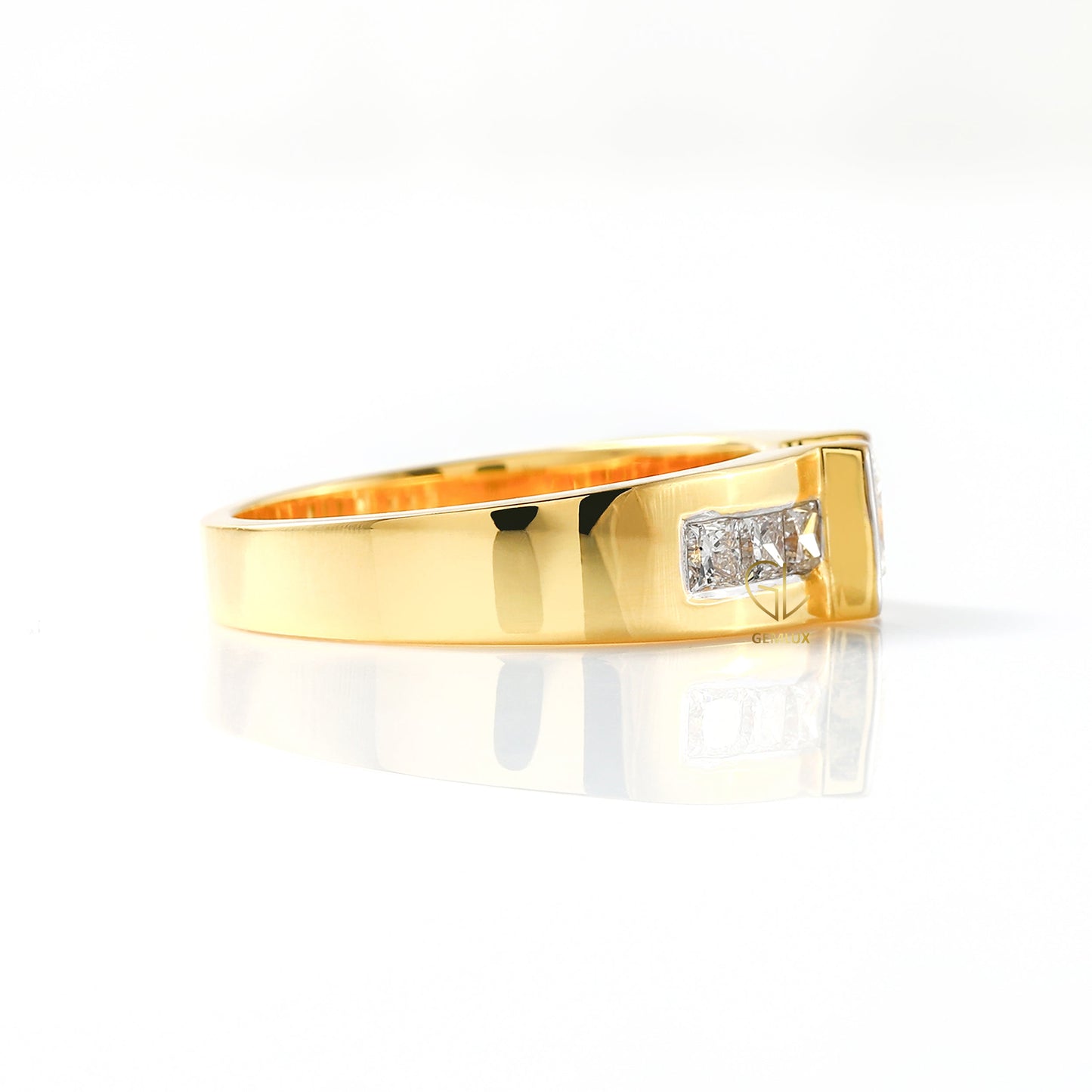 Princess Cut Lab Grown Half Bezel Set Yellow Gold Ring