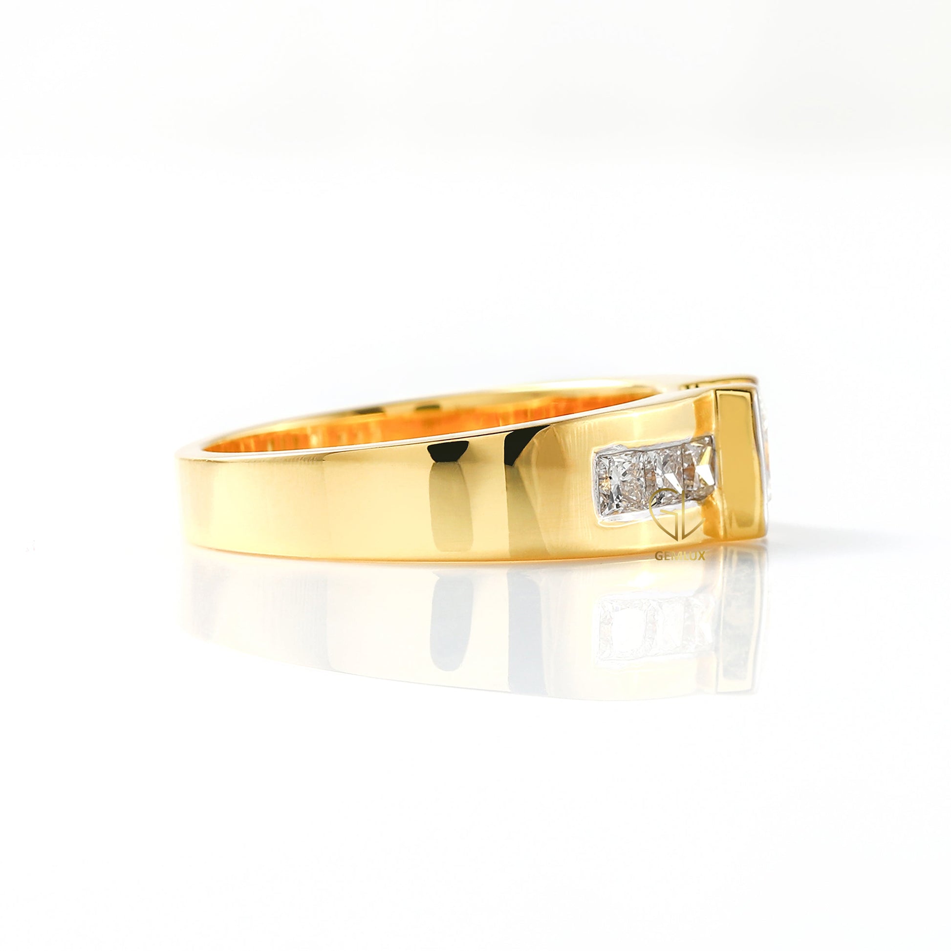 Princess Cut Lab Grown Half Bezel Set Yellow Gold Ring