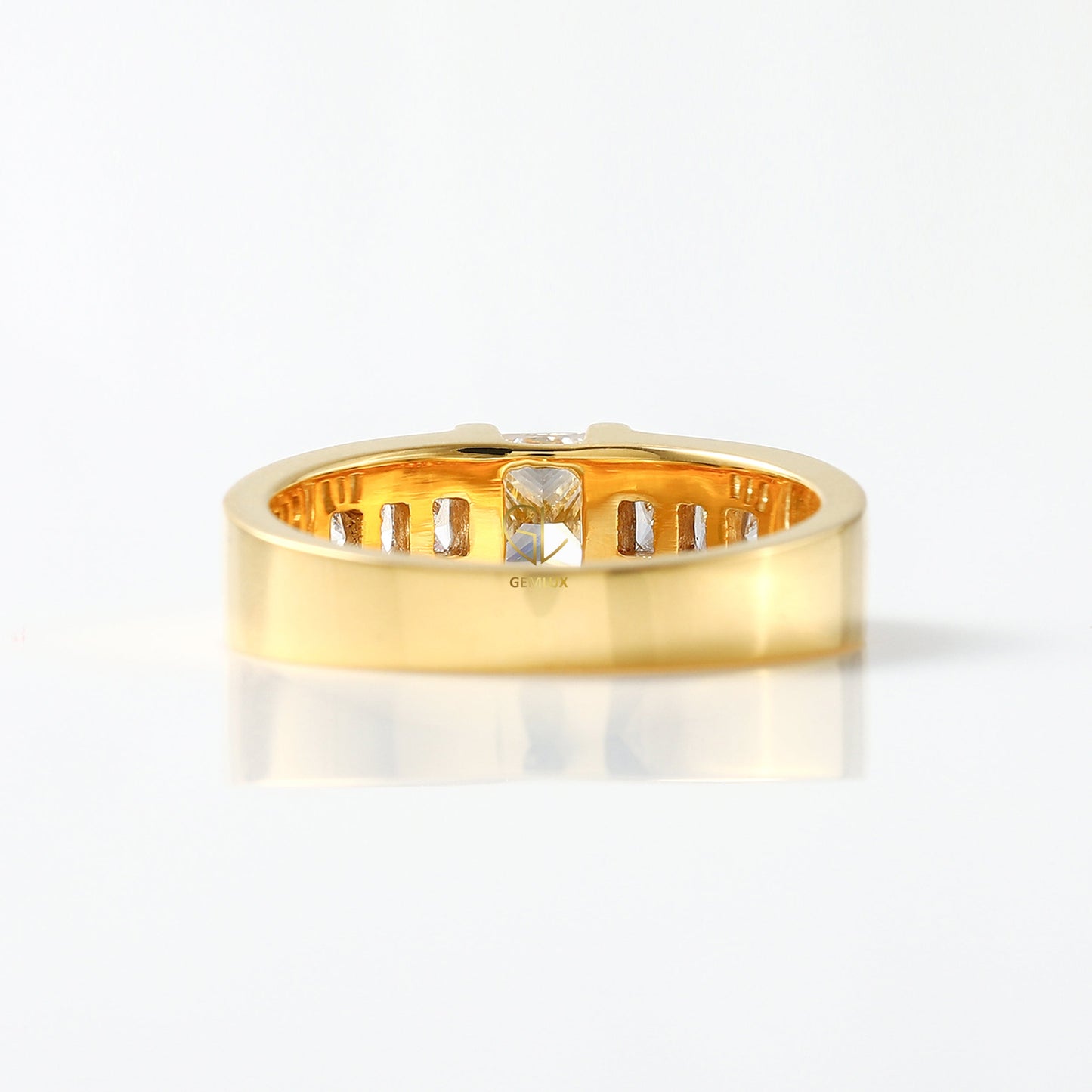 Princess Cut Lab Grown Half Bezel Set Yellow Gold Ring