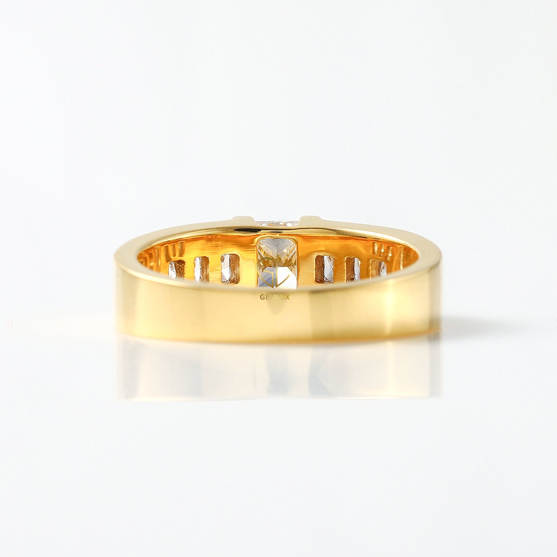 Princess Cut Lab Grown Half Bezel Set Yellow Gold Ring