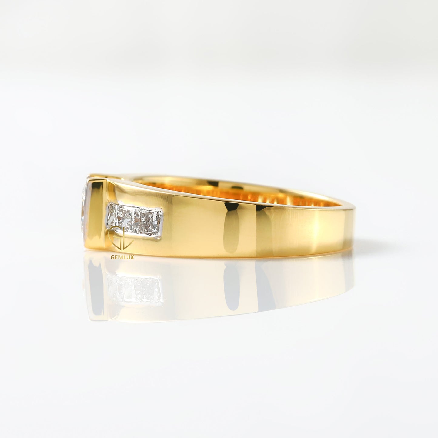 Princess Cut Lab Grown Half Bezel Set Yellow Gold Ring