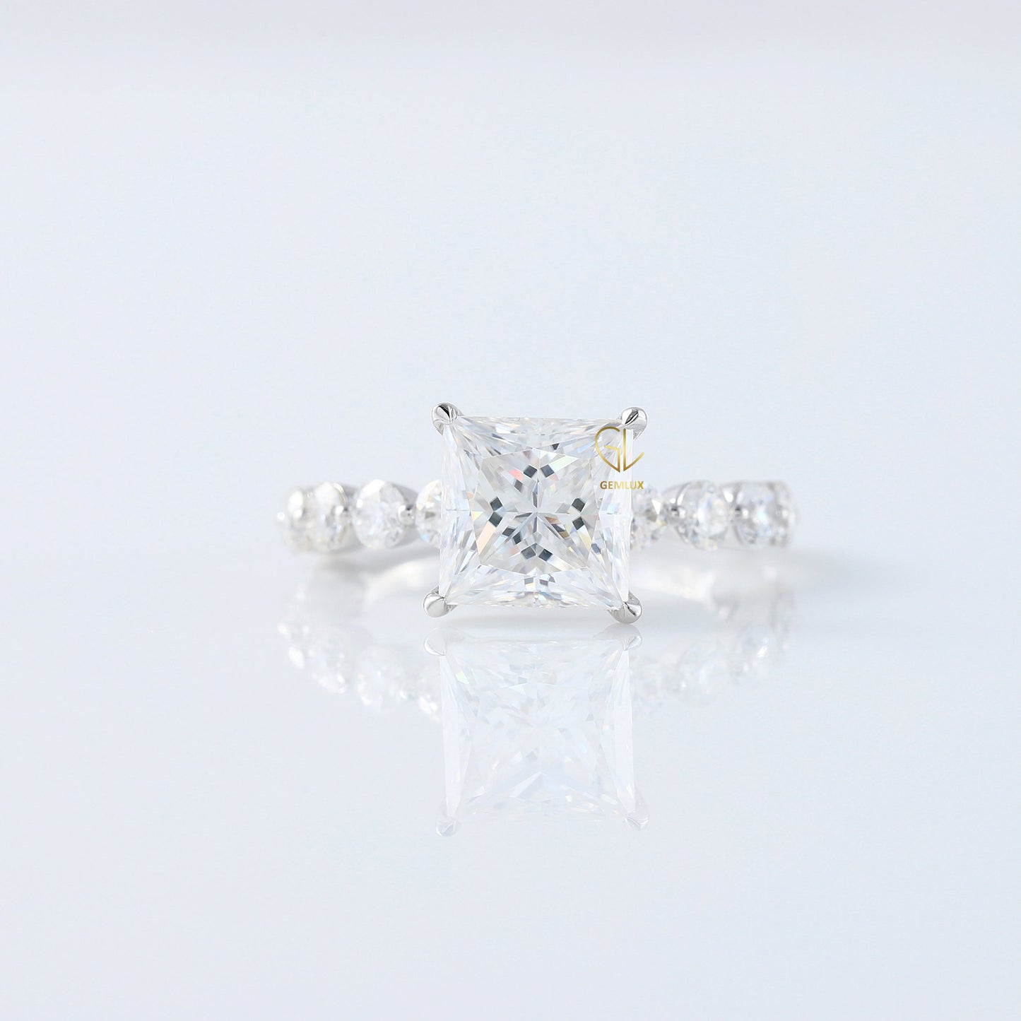 Princess Cut Moissanite Diamond Solitaire With Accent Ring