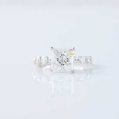 Princess Cut Moissanite Diamond Solitaire With Accent Ring