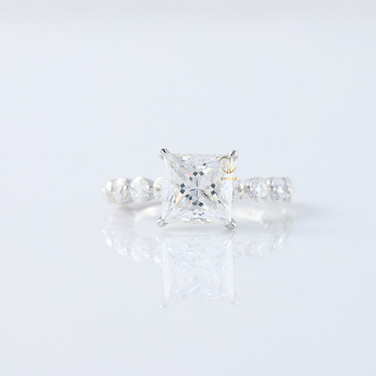 Princess Cut Moissanite Diamond Solitaire With Accent Ring