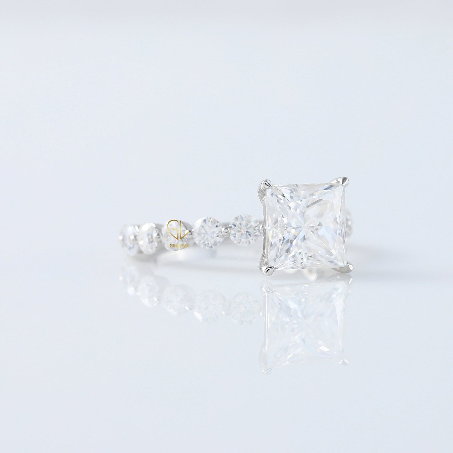 Princess Cut Moissanite Diamond Solitaire With Accent Ring