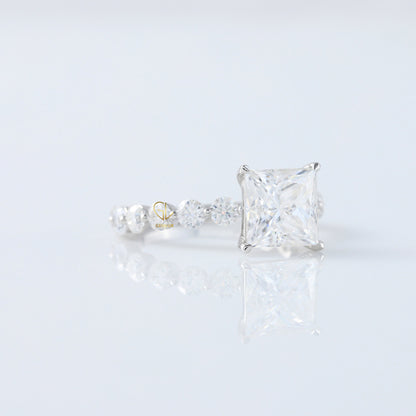 Princess Cut Moissanite Diamond Solitaire With Accent Ring