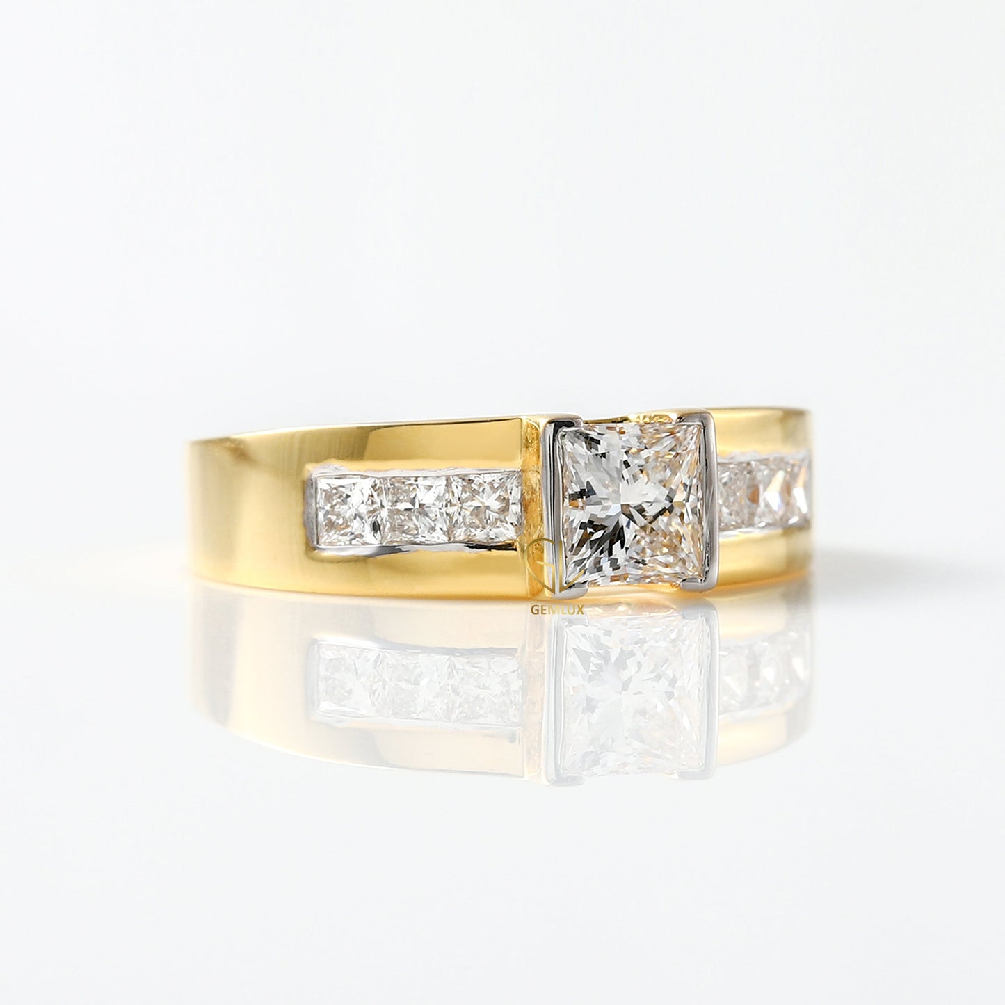 Princess Cut Moissanite Diamond Yellow Gold Ring