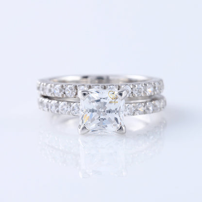 Princess Cut Moissanite Diamond Ring With Eternity Band Ring Set