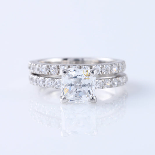 Princess Cut Moissanite Diamond Ring With Eternity Band Ring Set