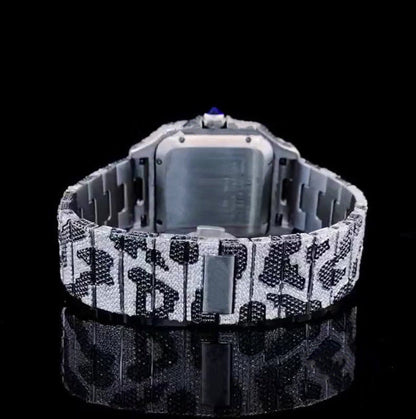 Square Roman Dial Iced Out Black & White Moissanite Hip Hop Watch