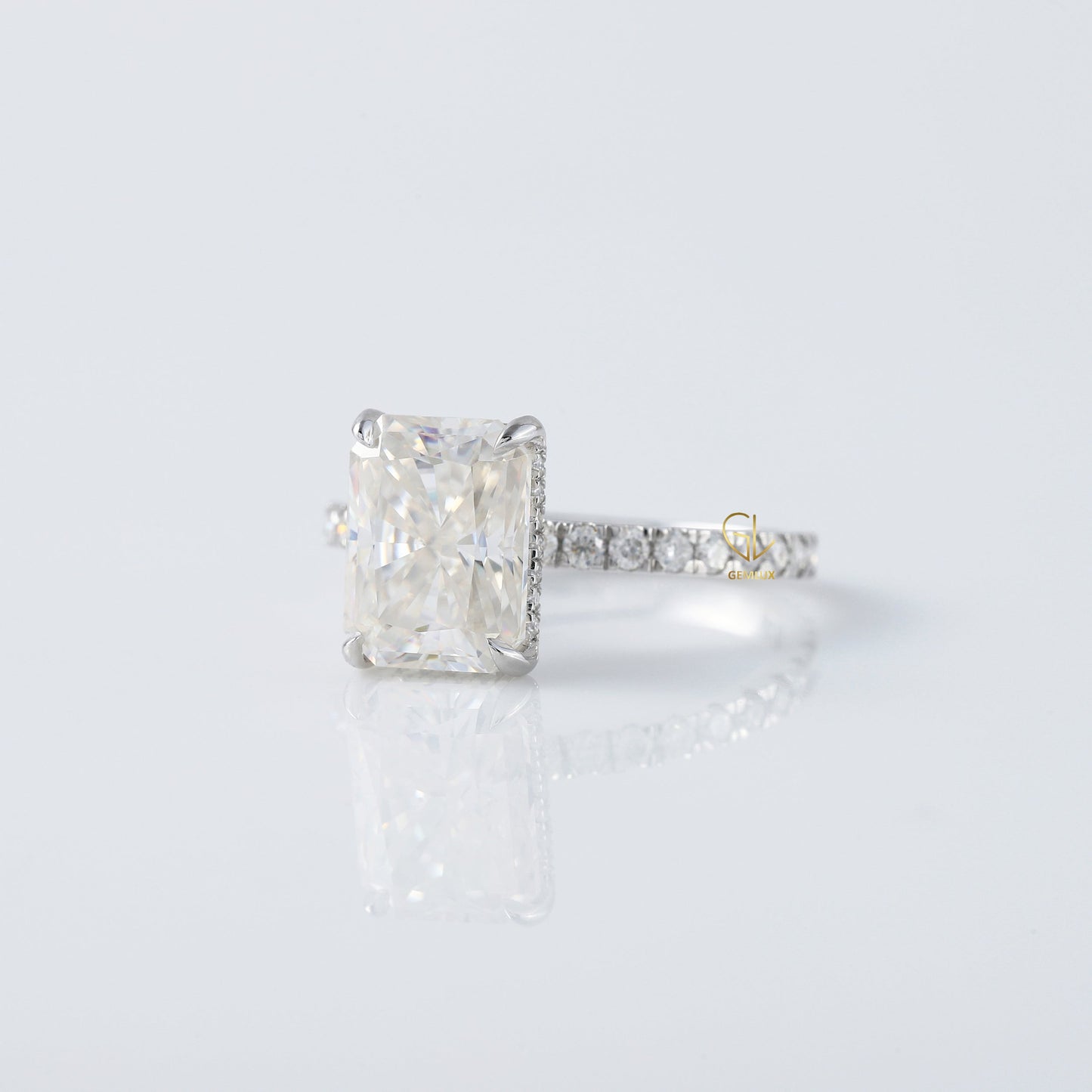 Radiant Cut Moissanite Diamond Hidden Halo Engagement Ring