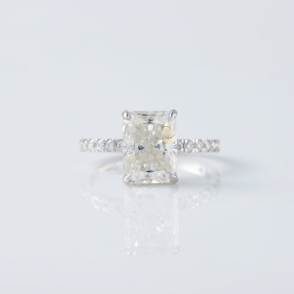 Radiant Cut Moissanite Diamond Hidden Halo Engagement Ring