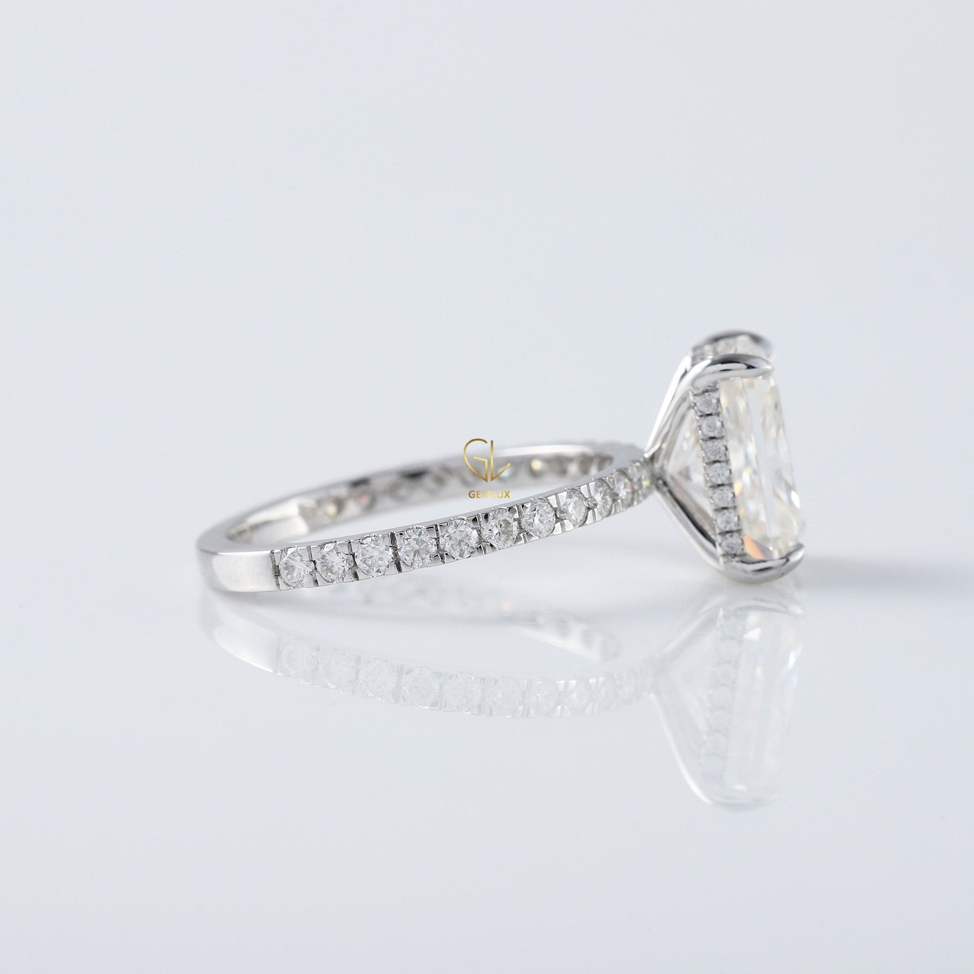 Radiant Cut Moissanite Diamond Hidden Halo Engagement Ring