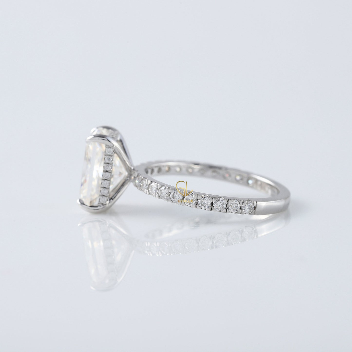 Radiant Cut Moissanite Diamond Hidden Halo Engagement Ring