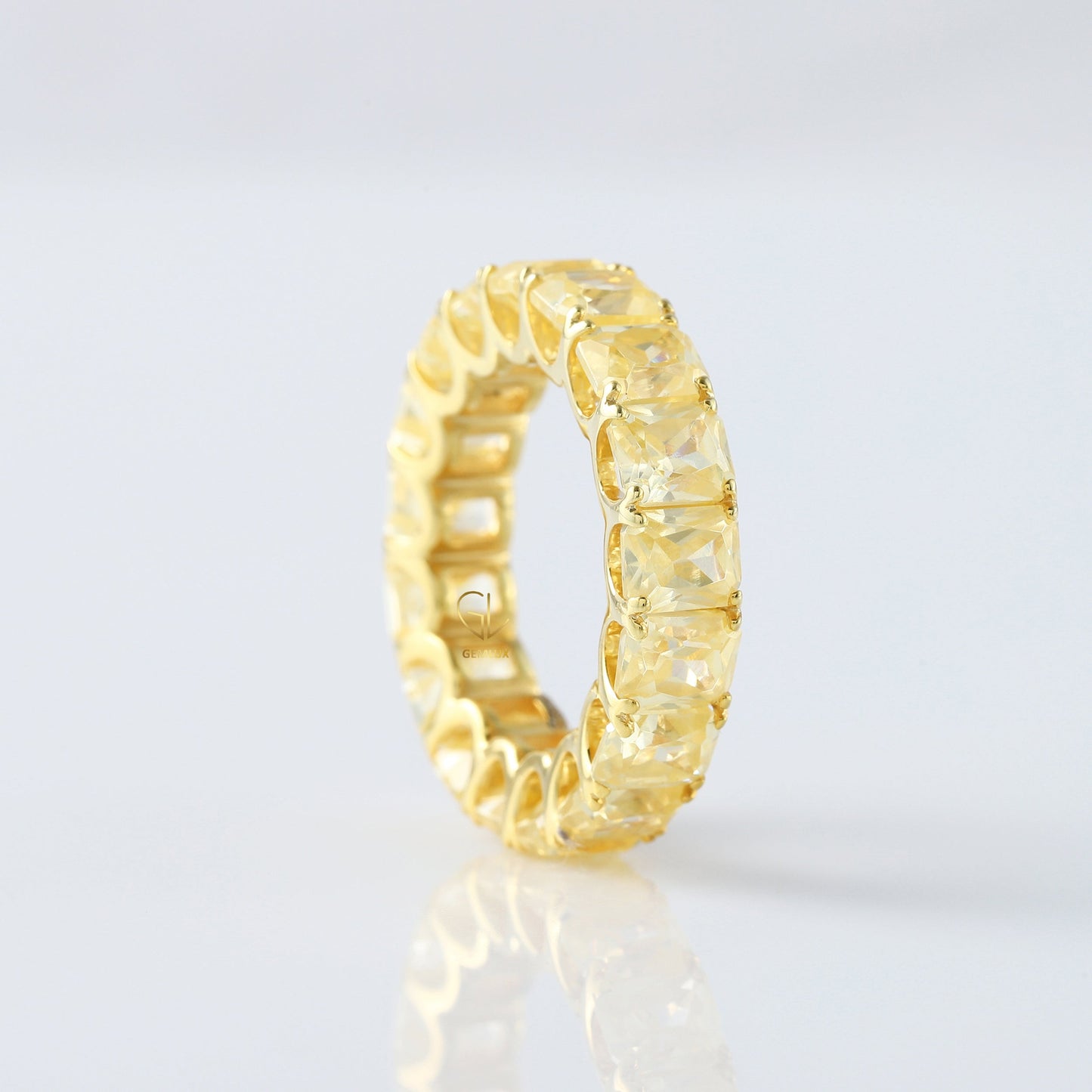Radiant Cut Yellow Moissanite Diamond Eternity Wedding Band