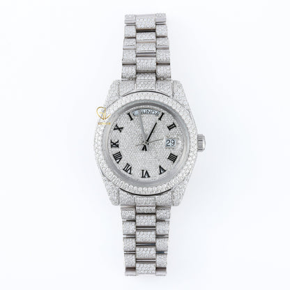 Roman Dial Iced Out D VVS Moissanite Watch