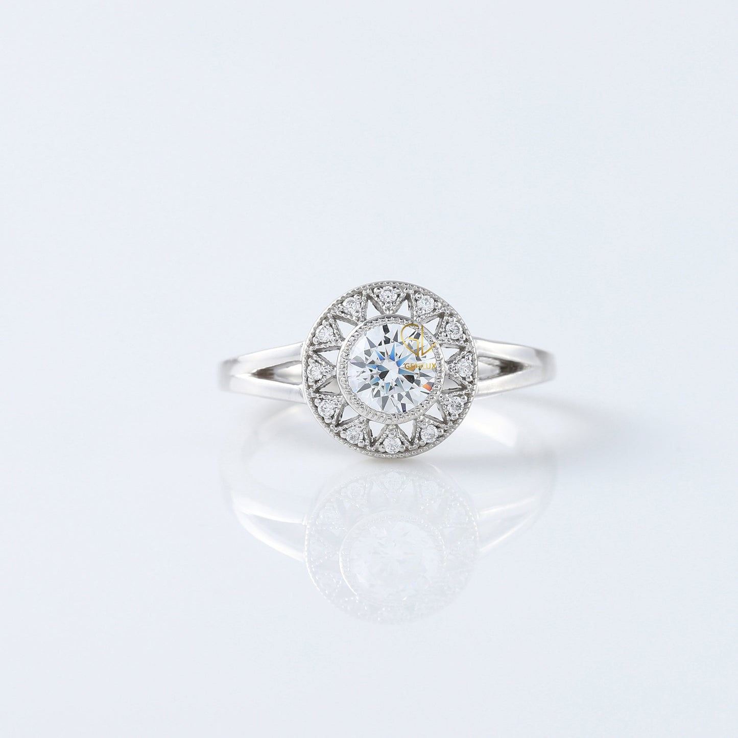 Round Brilliant Cut Moissanite Diamond Halo Engagement Ring