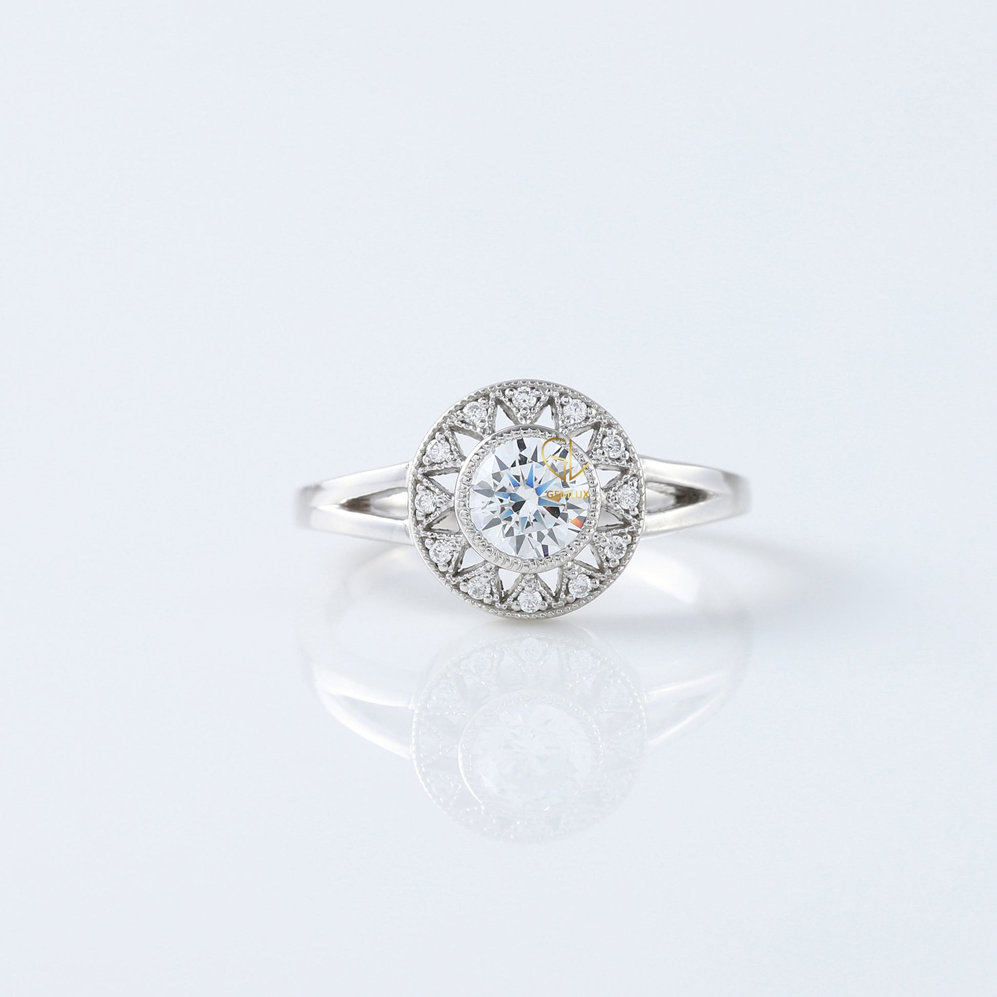 Round Brilliant Cut Moissanite Diamond Halo Engagement Ring