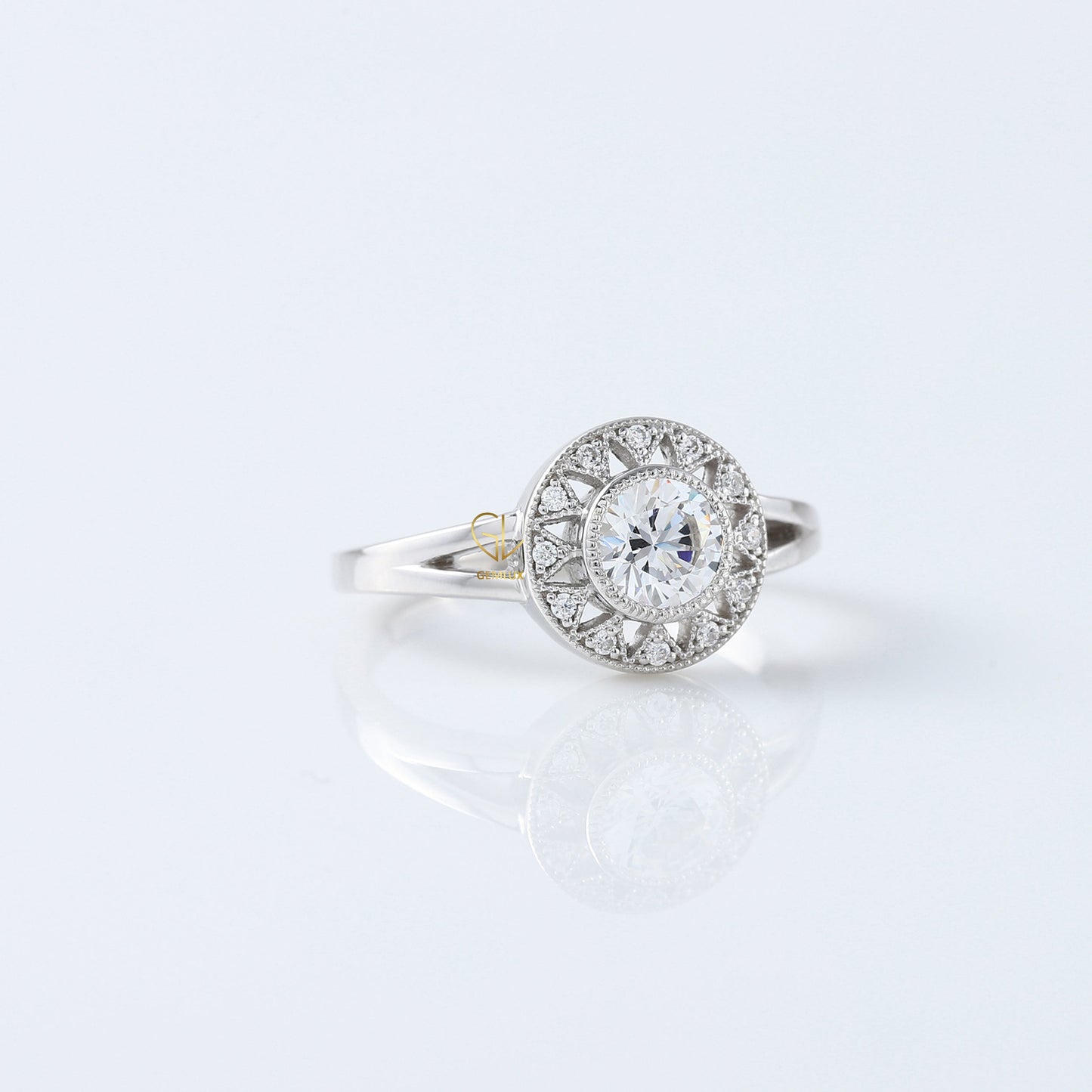 Round Brilliant Cut Moissanite Diamond Halo Engagement Ring